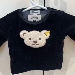 New Steiff Black Baby Sweater with Bear Patch 0-2m